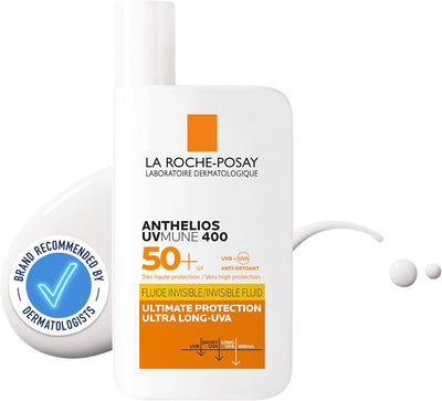 "Invisible Fluid SPF 50 Ultra-Lightweight Sunscreen with Broad-Spectrum Protection, Water-Resistant Formula, Non-Comedogenic, Suitable for All Skin Types."