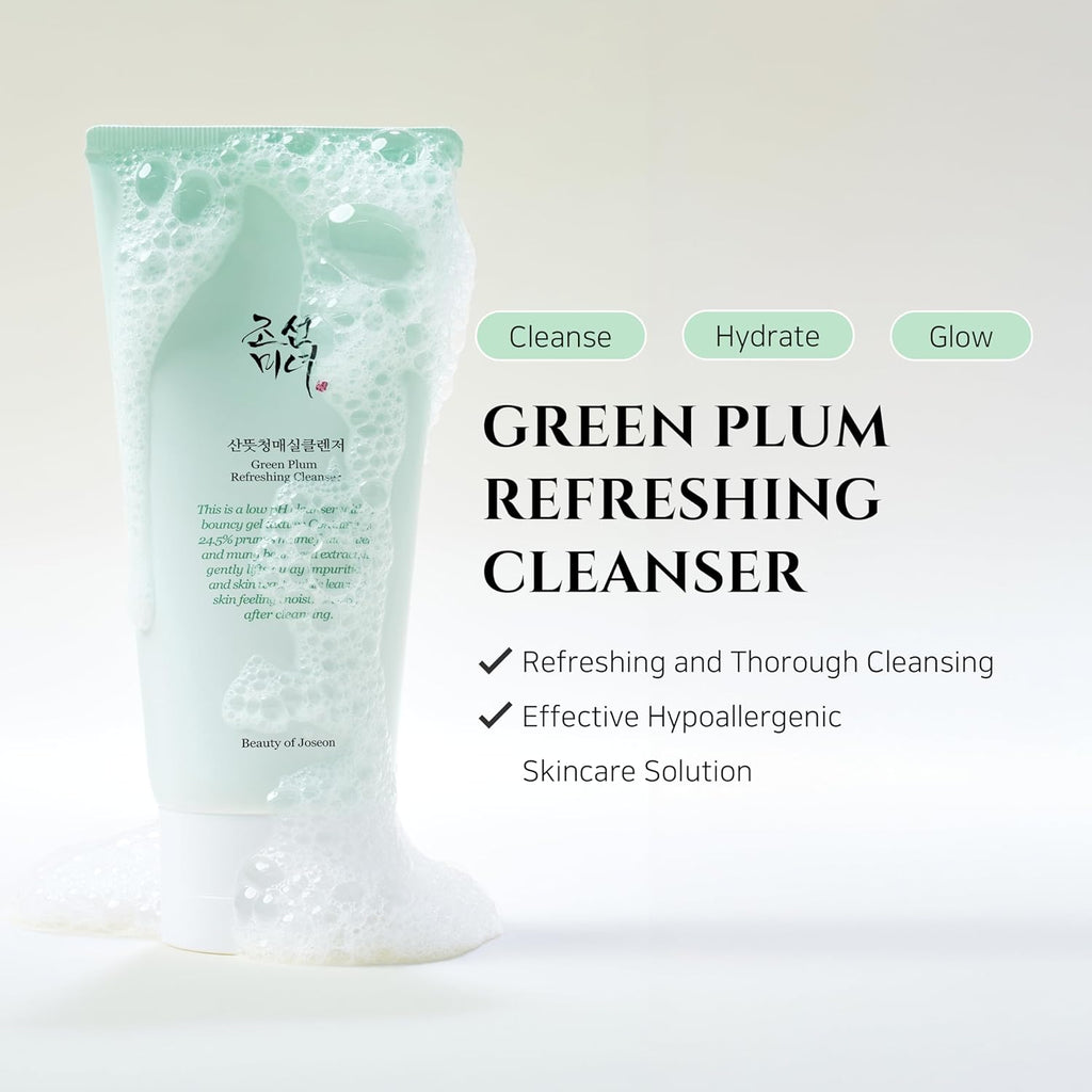 "Beauty of Joseon Green Plum Refreshing Cleanser, 100ml, in elegant packaging, perfect for hydration and exfoliation."