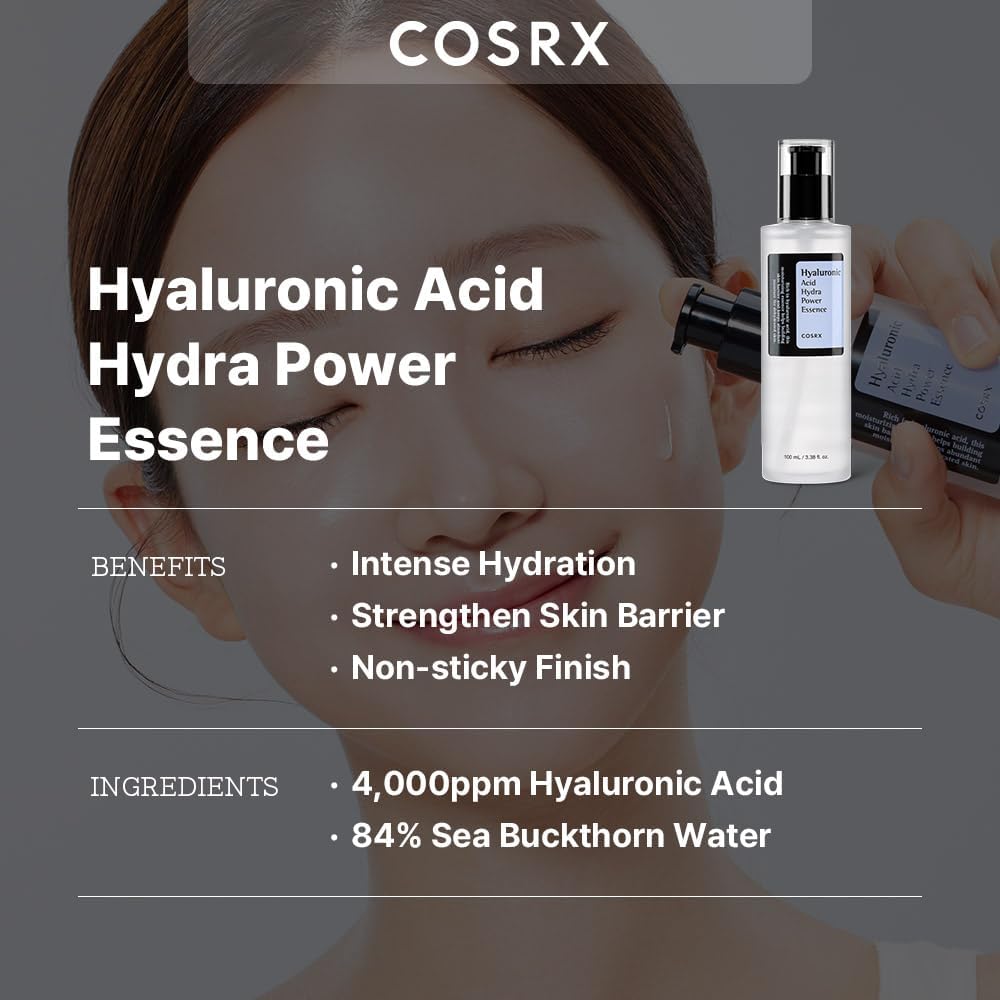 "COSRX Hyaluronic Acid Hydra Power Essence 100ml bottle with sleek design."