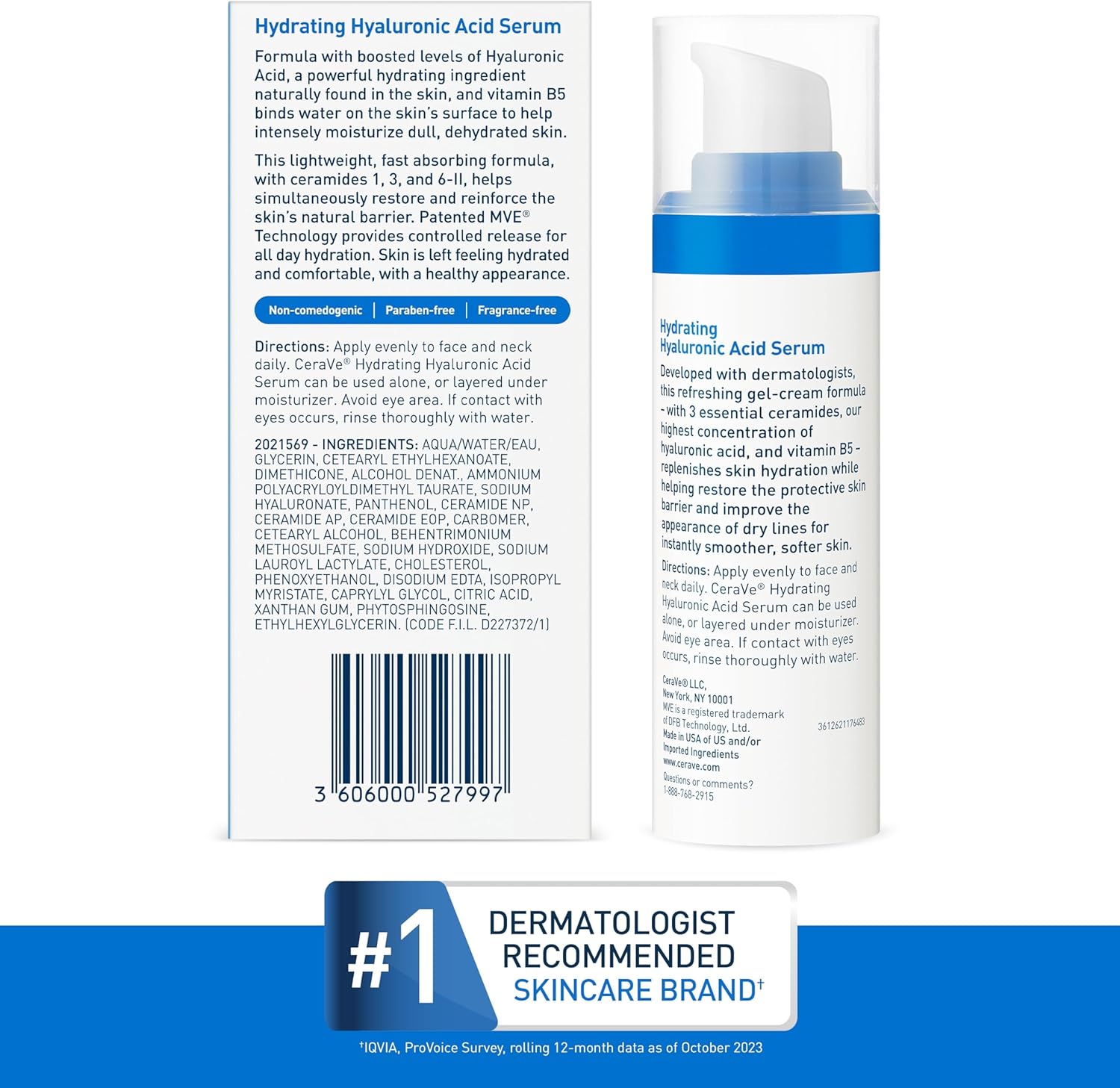 CeraVe Hydrating Hyaluronic Acid Serum with Vitamin B5 and Ceramides – Fragrance-Free, 30ml