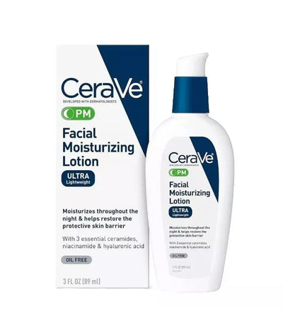 Cerave PM Facial Moisturizing Lotion paired with Derma Roller for improved skin care results.