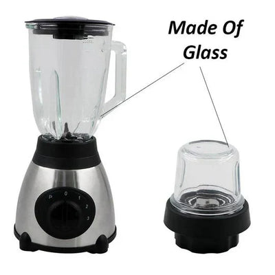 2-in-1 Blender & Grinder 850W with a BPA-free 1.5L glass jar for smoothies, ice, spices, and coffee.