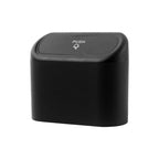 Mini Car Trash Can with lid, leakproof and compact design, perfect for cars, home, and office use.  Compact Mini Car Trash Can placed in a car cup holder, highlighting its space-saving design.