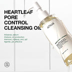 "ANUA Heartleaf Pore Control Cleansing Oil, a Korean facial cleanser for daily makeup and blackhead removal."
