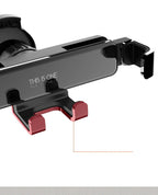 Italian Gravity Car Phone Holder in black, showcasing its stable and non-slip design for all smartphones. Black Italian Gravity Car Phone Holder installed on a car air vent, providing easy access to your device.