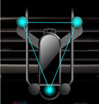 Italian Gravity Car Phone Holder in black, showcasing its stable and non-slip design for all smartphones. Black Italian Gravity Car Phone Holder installed on a car air vent, providing easy access to your device.