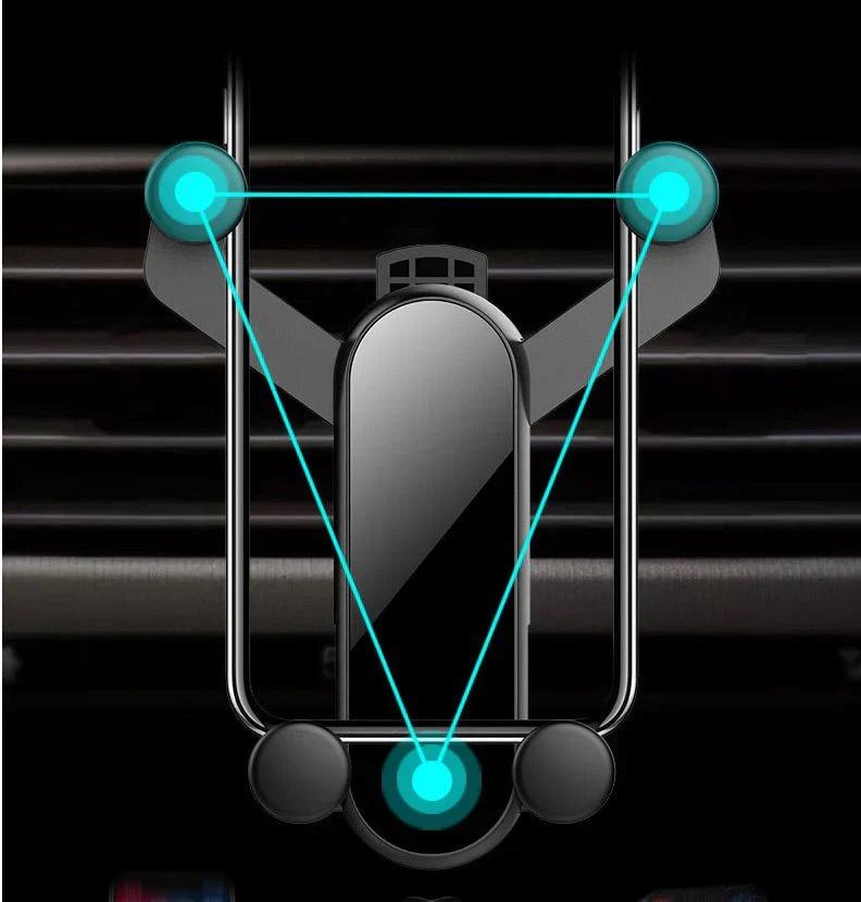 Italian Gravity Car Phone Holder in black, showcasing its stable and non-slip design for all smartphones. Black Italian Gravity Car Phone Holder installed on a car air vent, providing easy access to your device.