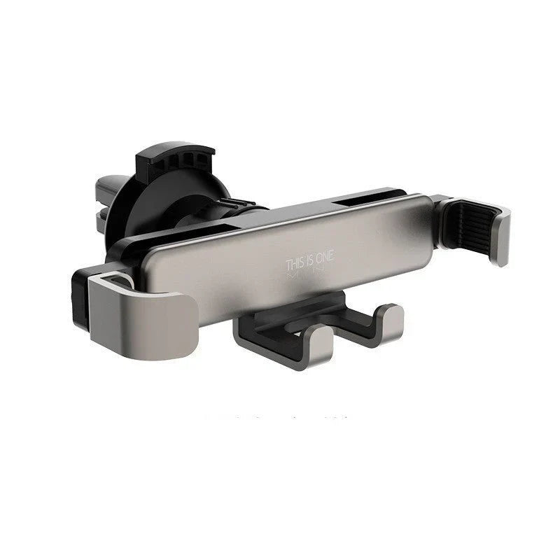 Italian Gravity Car Phone Holder in black, showcasing its stable and non-slip design for all smartphones. Black Italian Gravity Car Phone Holder installed on a car air vent, providing easy access to your device.