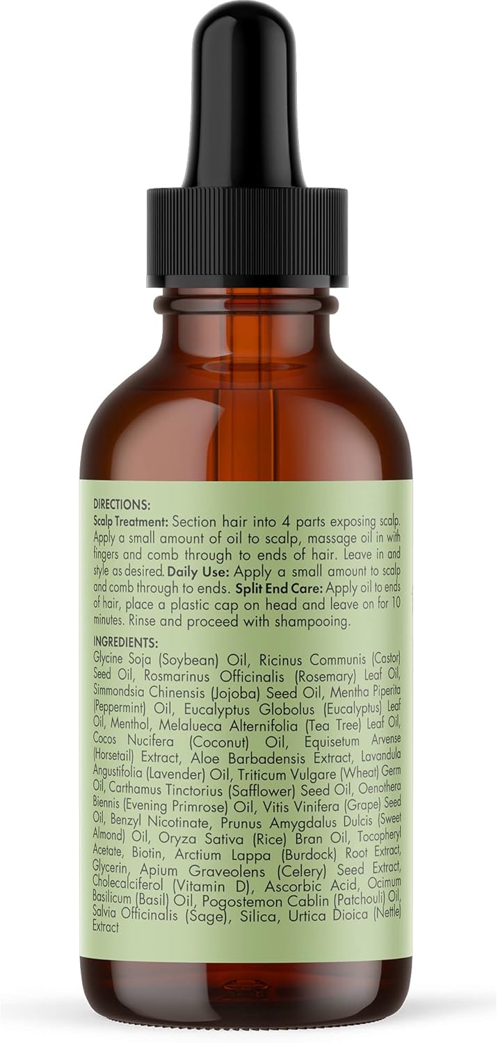 Mielle Rosemary Mint Hair Oil – Biotin-infused treatment for hair growth and scalp nourishment in a 2 fl oz (59ml) bottle.