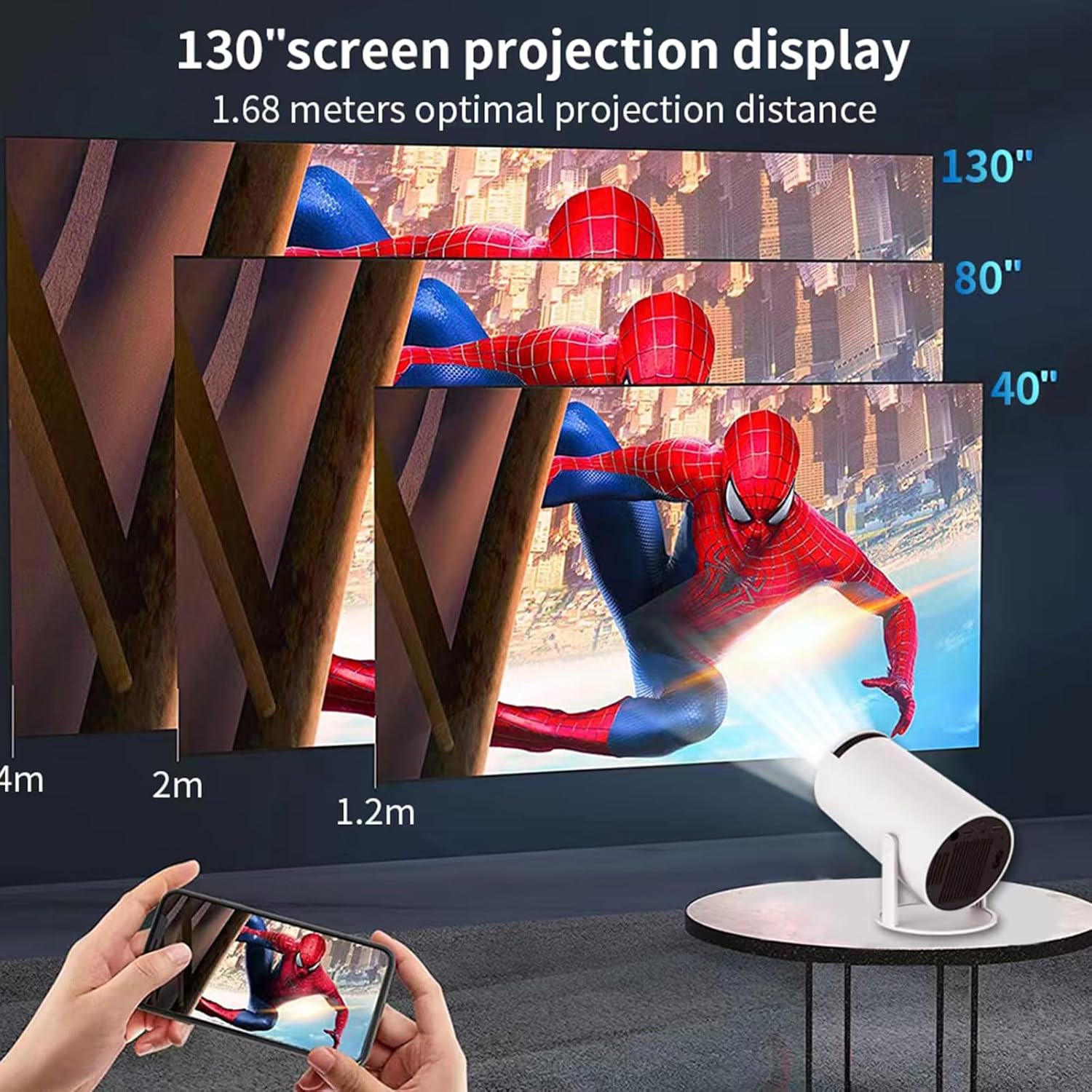 Limimart 4K Smart Mini Projector with 130-inch screen capability, featuring 5G Wi-Fi and Bluetooth 5.0 for a portable home theater experience.