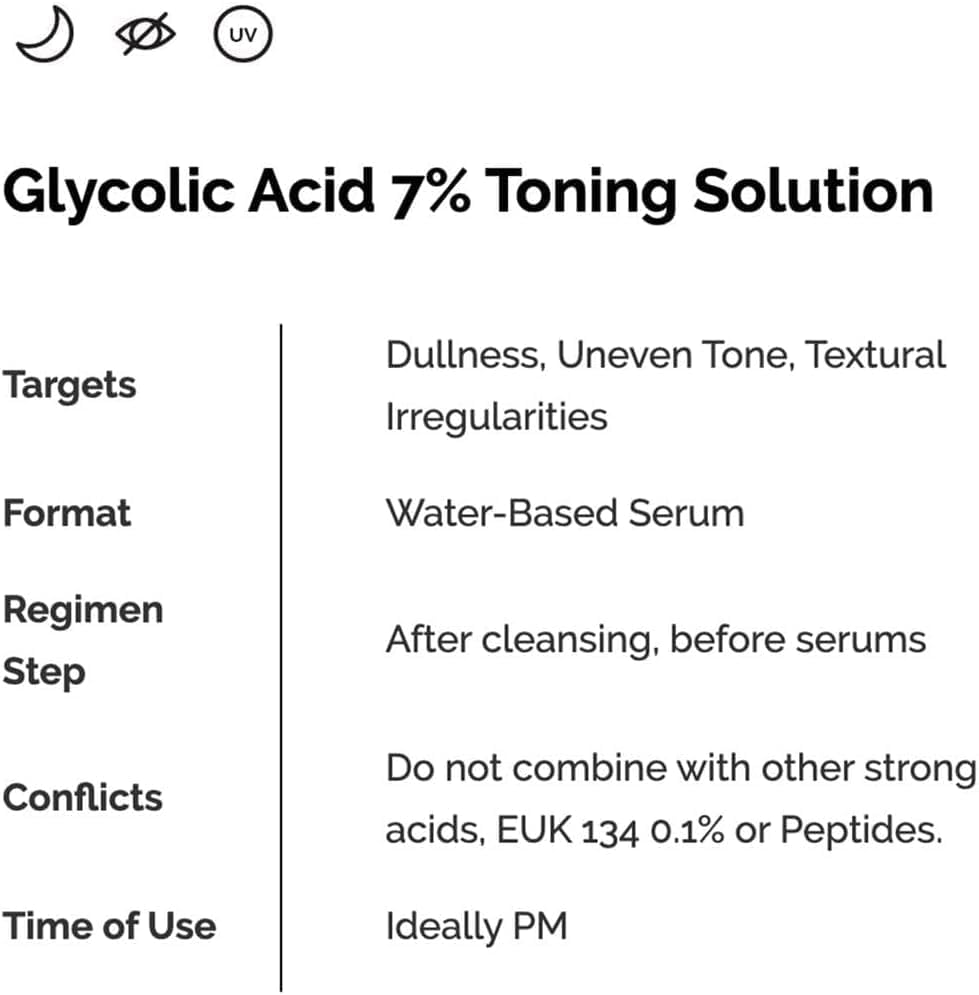 The Ordinary Glycolic Acid 7% Exfoliating Toner, 100ml bottle. Exfoliating toner for smoother, brighter skin by The Ordinary.